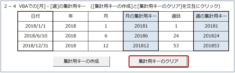 集計用キークリアのボタン